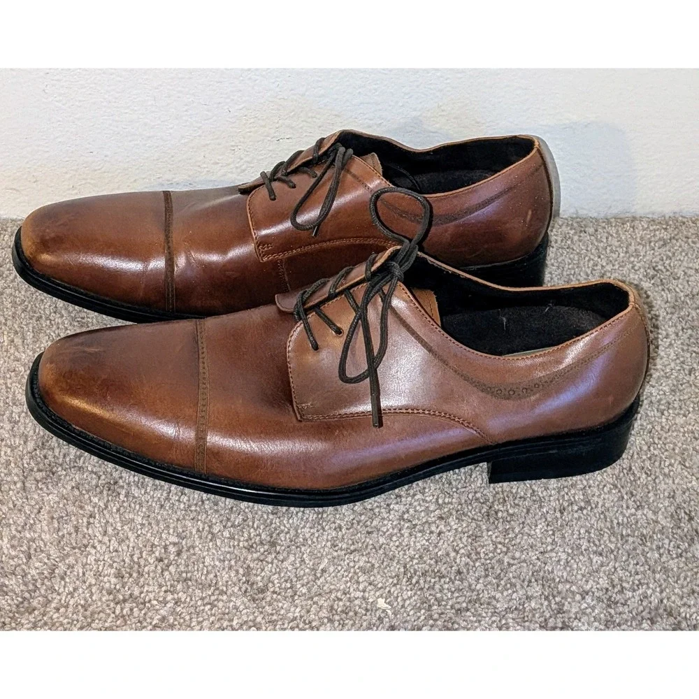Kenneth Cole New York‎ Mens Sz 10.5M Brown Leather Cap Toe Lace Up Dress Shoes
